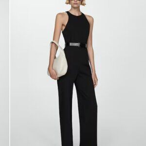 Mango - Black Jumpsuit with belt and zip - Size L